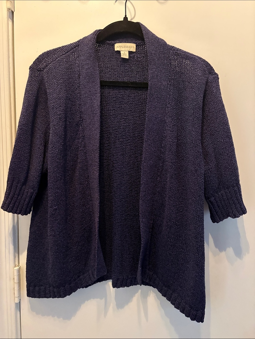 Appleseed's Navy Blue Open-Front Short-Sleeve Knit Cardigan Grannycore  Size L
